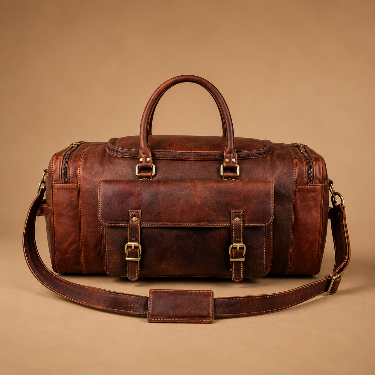 Handmade Leather Duffle Bag Mens 24 Inch Vintage Brown Weekend Travel Bag