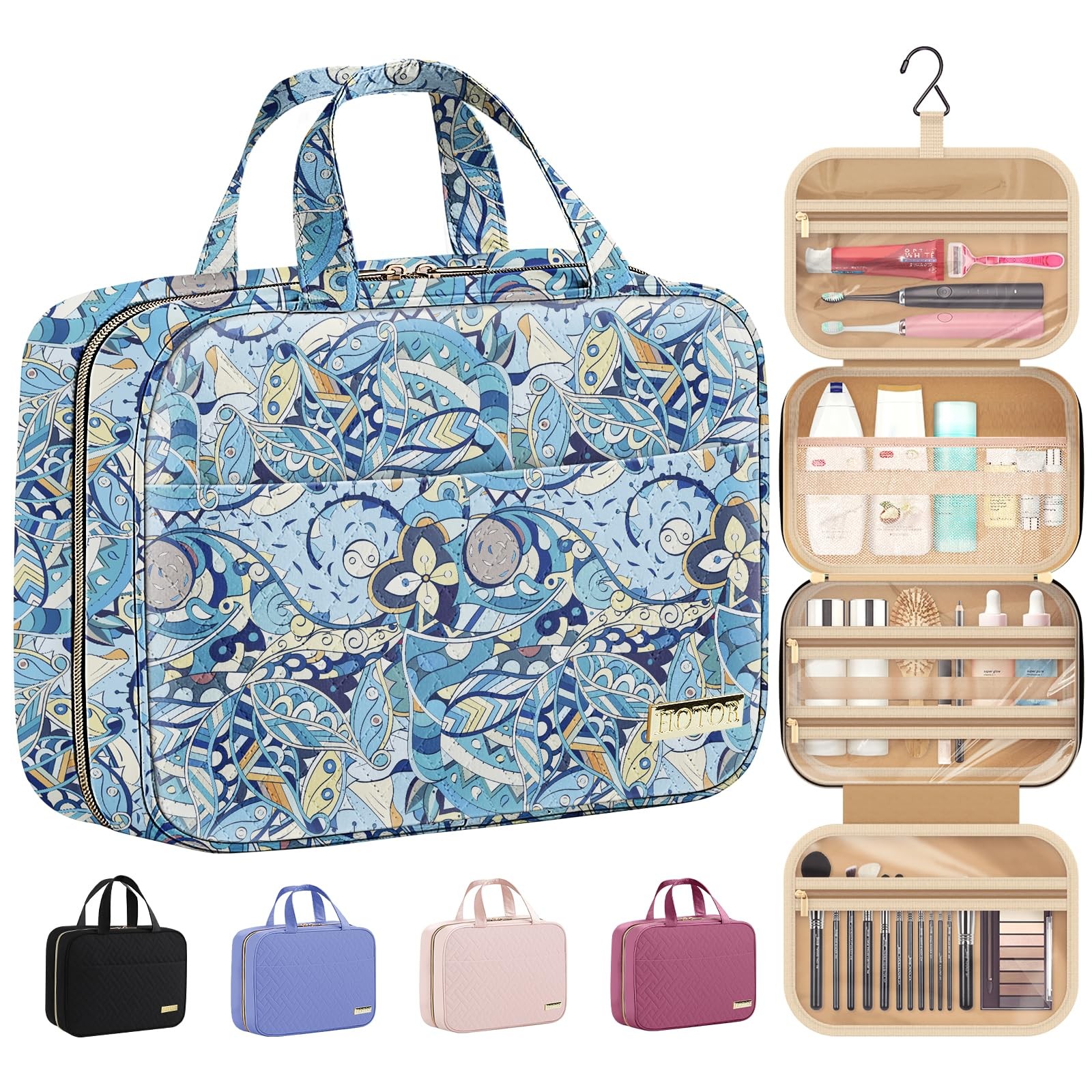 HOTOR Travel Toiletry Bag – Hanging for Medium, Blue Paisley