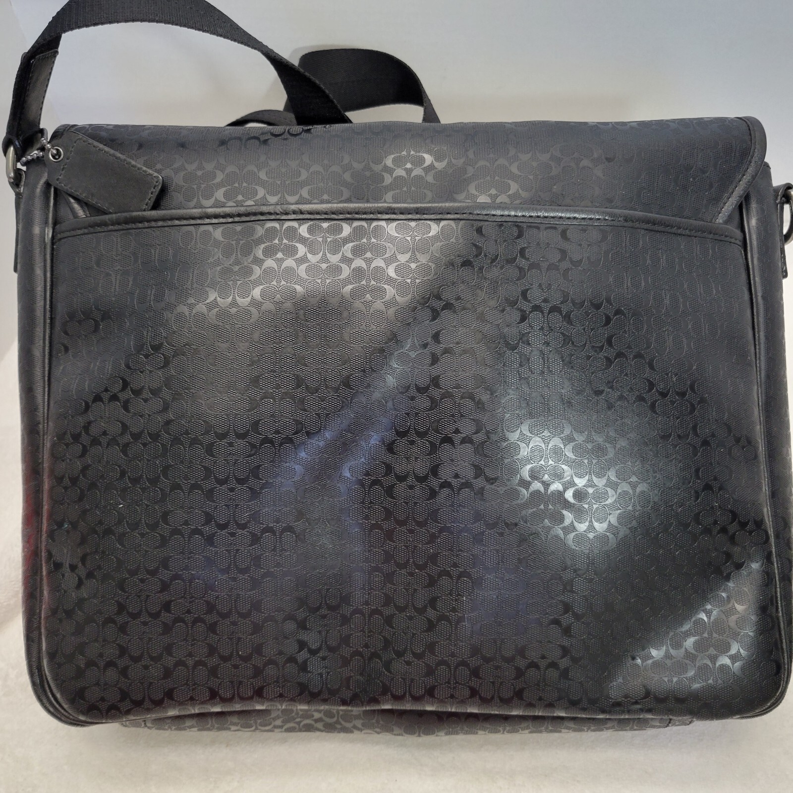 Coach Heritage Signature Black Unisex Messenger Bag F70809 Hangtag PVC Leather