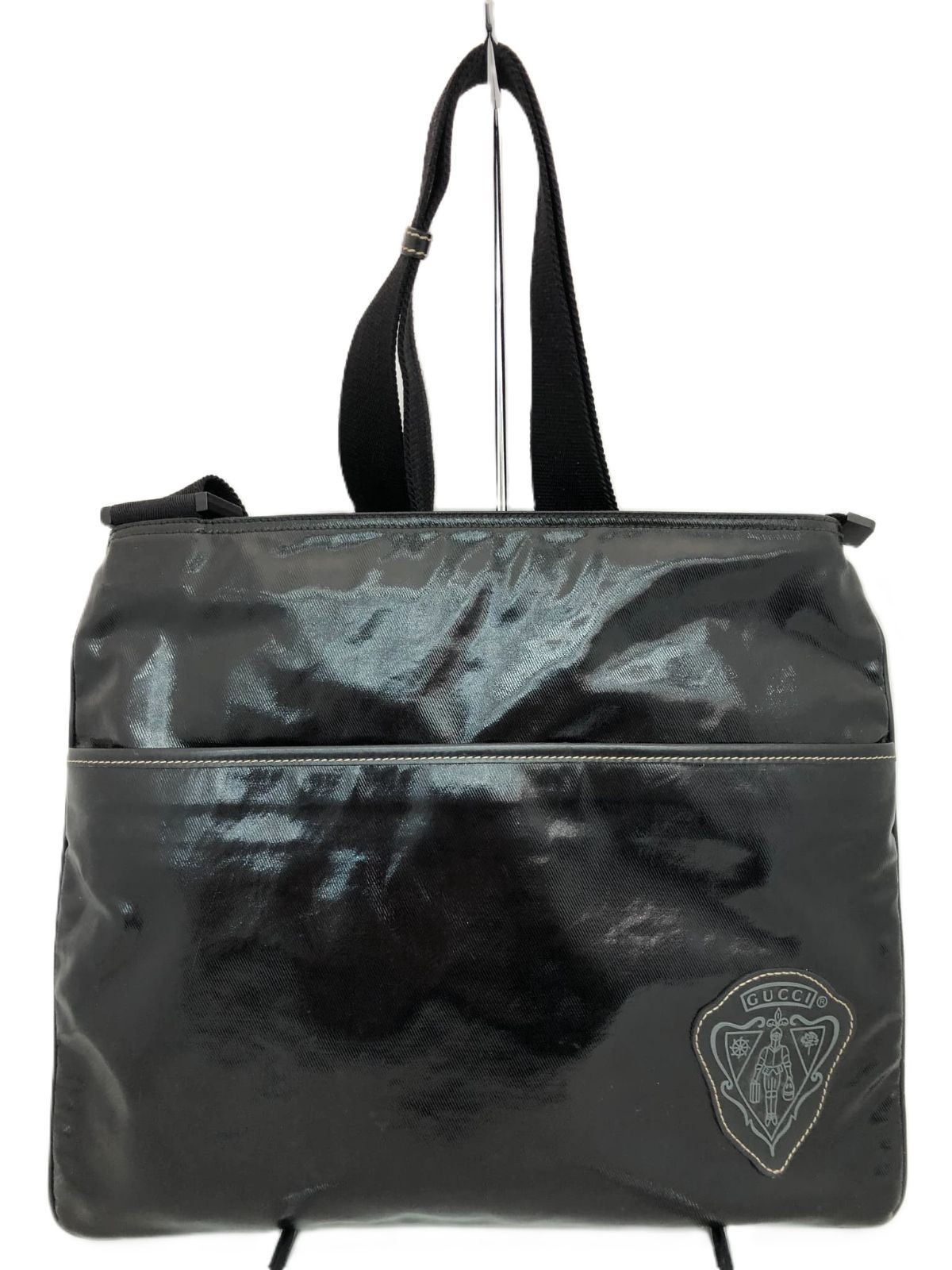 Gucci Crest Emblem Shoulder Messenger Bag Black Vintage Authentic 30×35.5x1cm