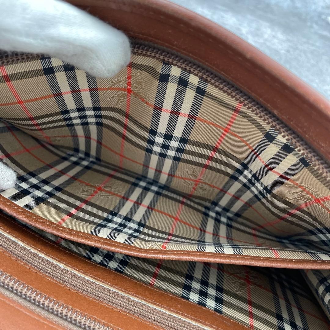 Authentic Burberry Brown Leather Nova Check Clutch Bag, 18cm x 27.5cm, Good Cond