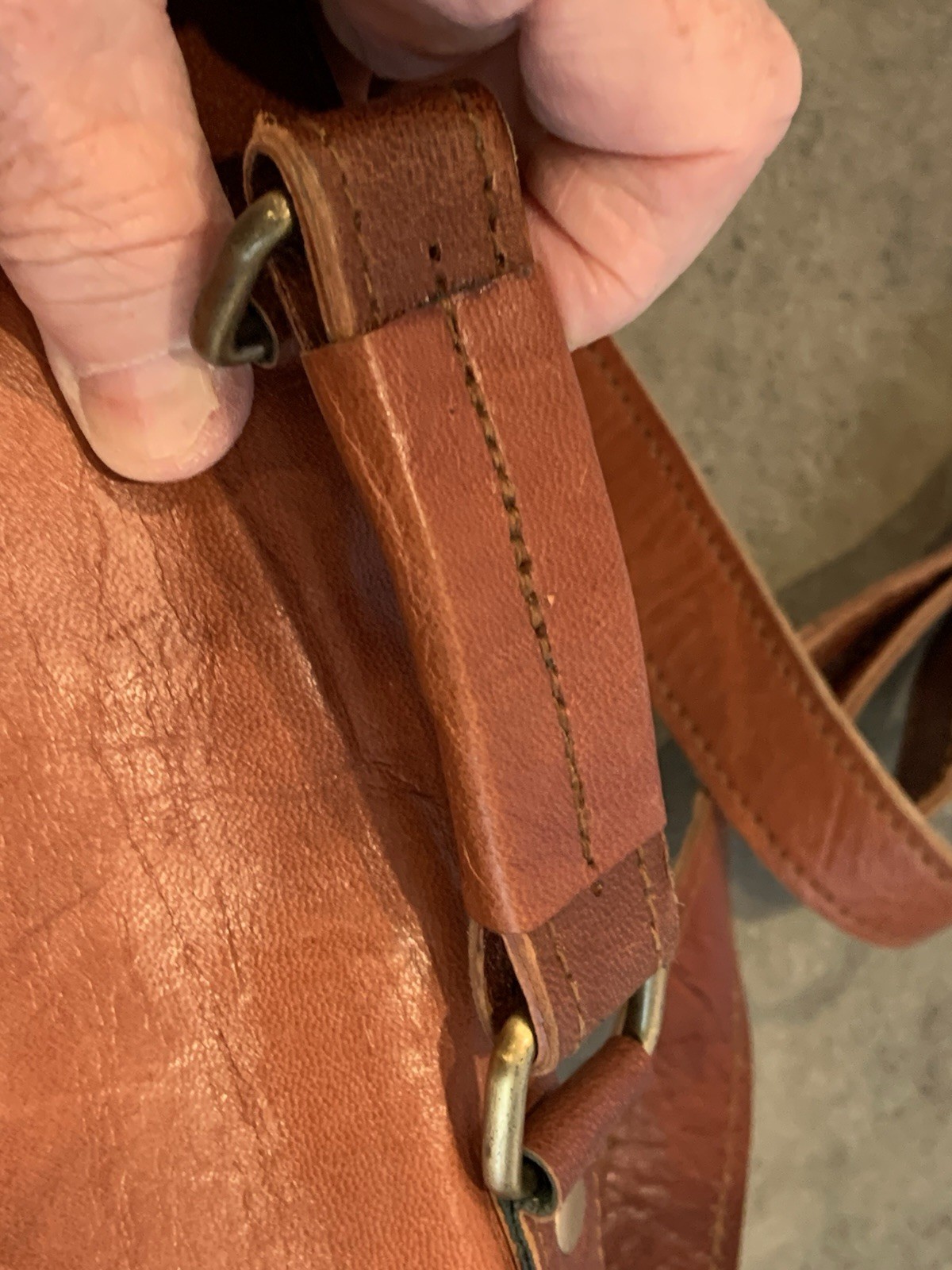 Leather Satchel Cross Body Shoulder Strap Top Handle Canvas Lined Durability EUC