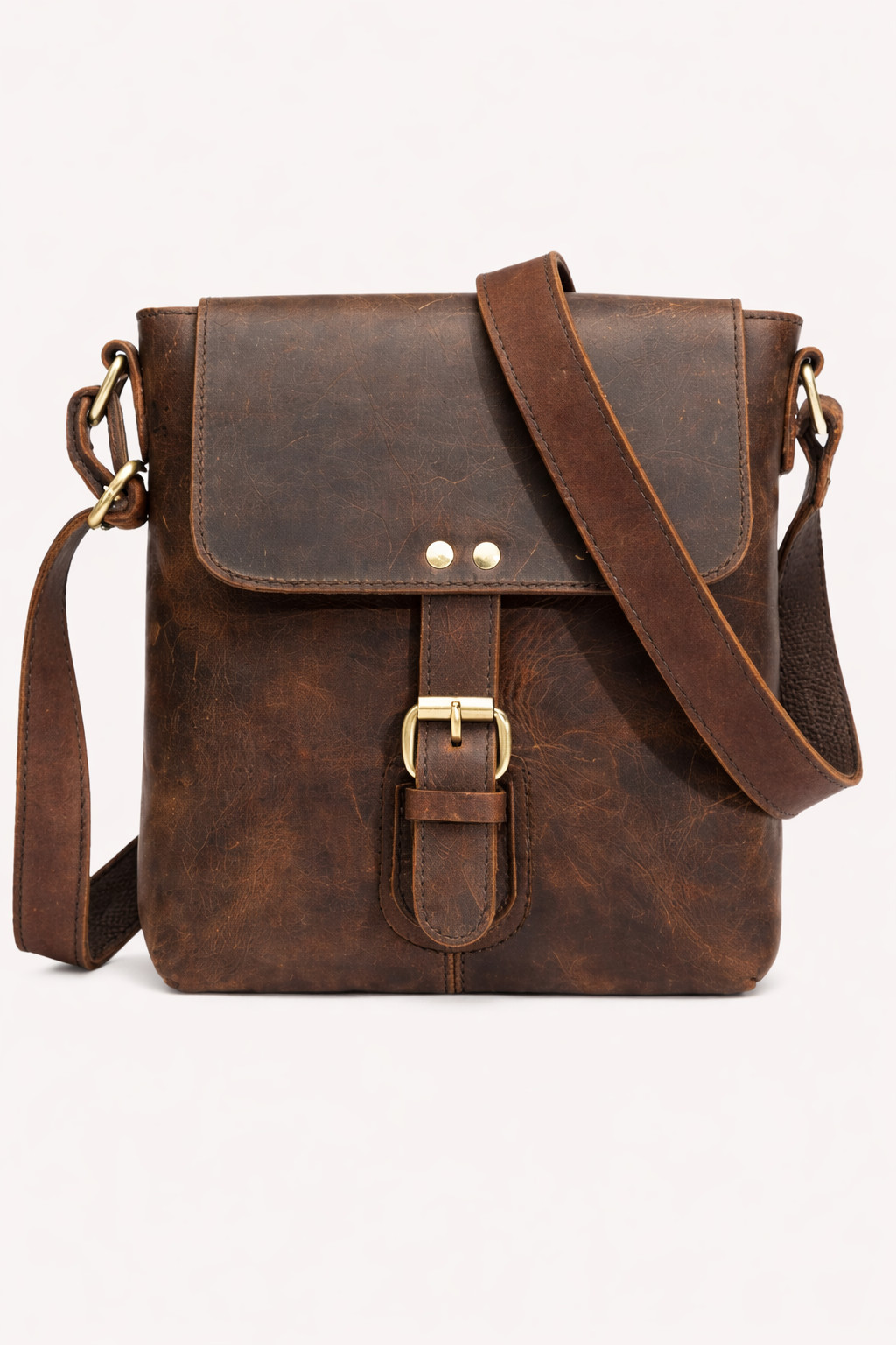 Genuine Buffalo Leather Sling Messenger Bag 8” Vintage Crossbody Shoulder Bag