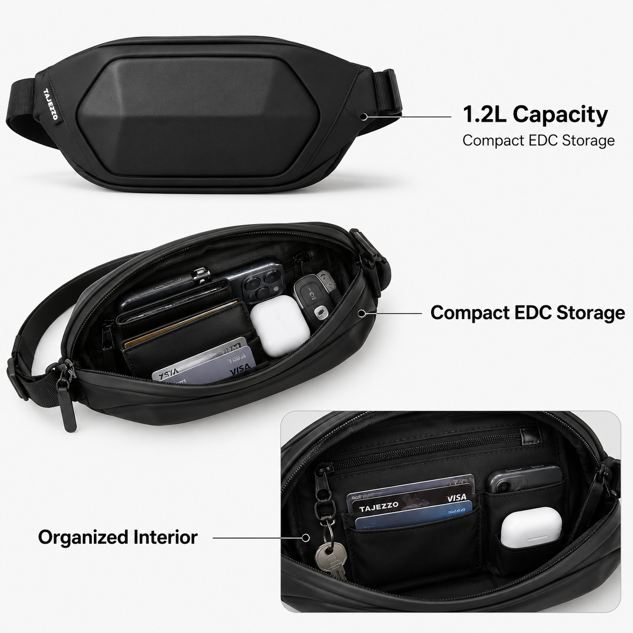 TAJEZZO Waterproof Crossbody Bag Men Travel Anti-Theft Sling Shoulder Bag