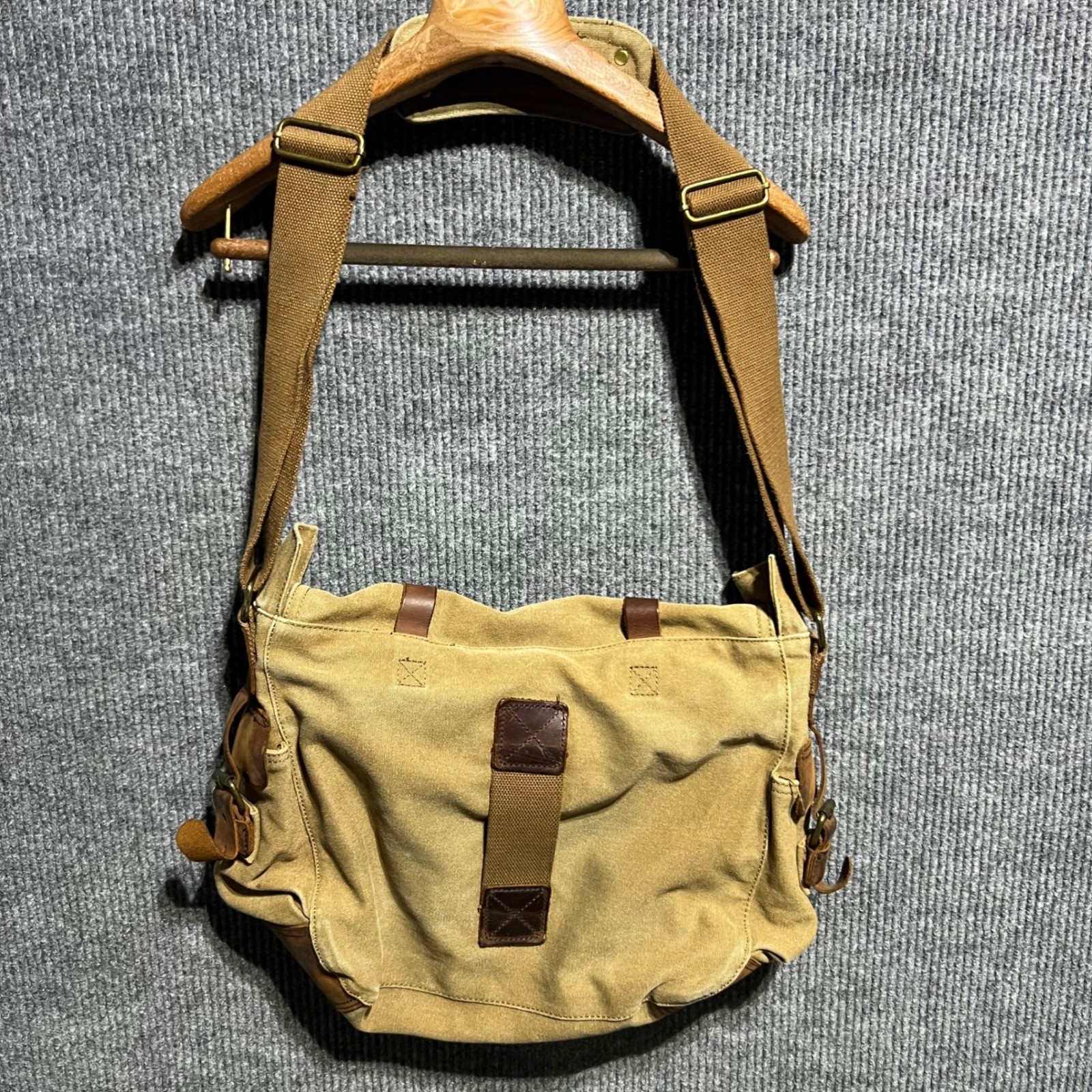 SC Cotton Messenger Bag Mens Large Tan Canvas Leather Trim Tactical Satchel