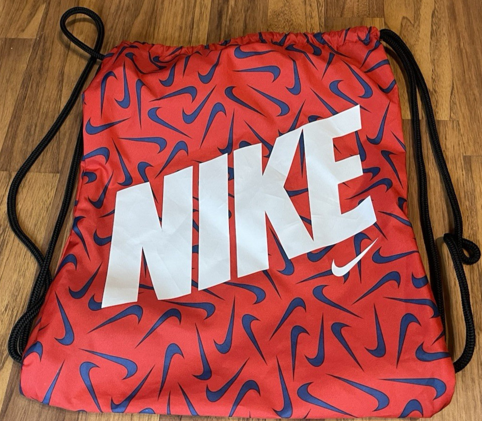 Nike Drawstring Gym Sack Red Navy Swoosh Print Backpack Cinch Bag Logo Unisex OS