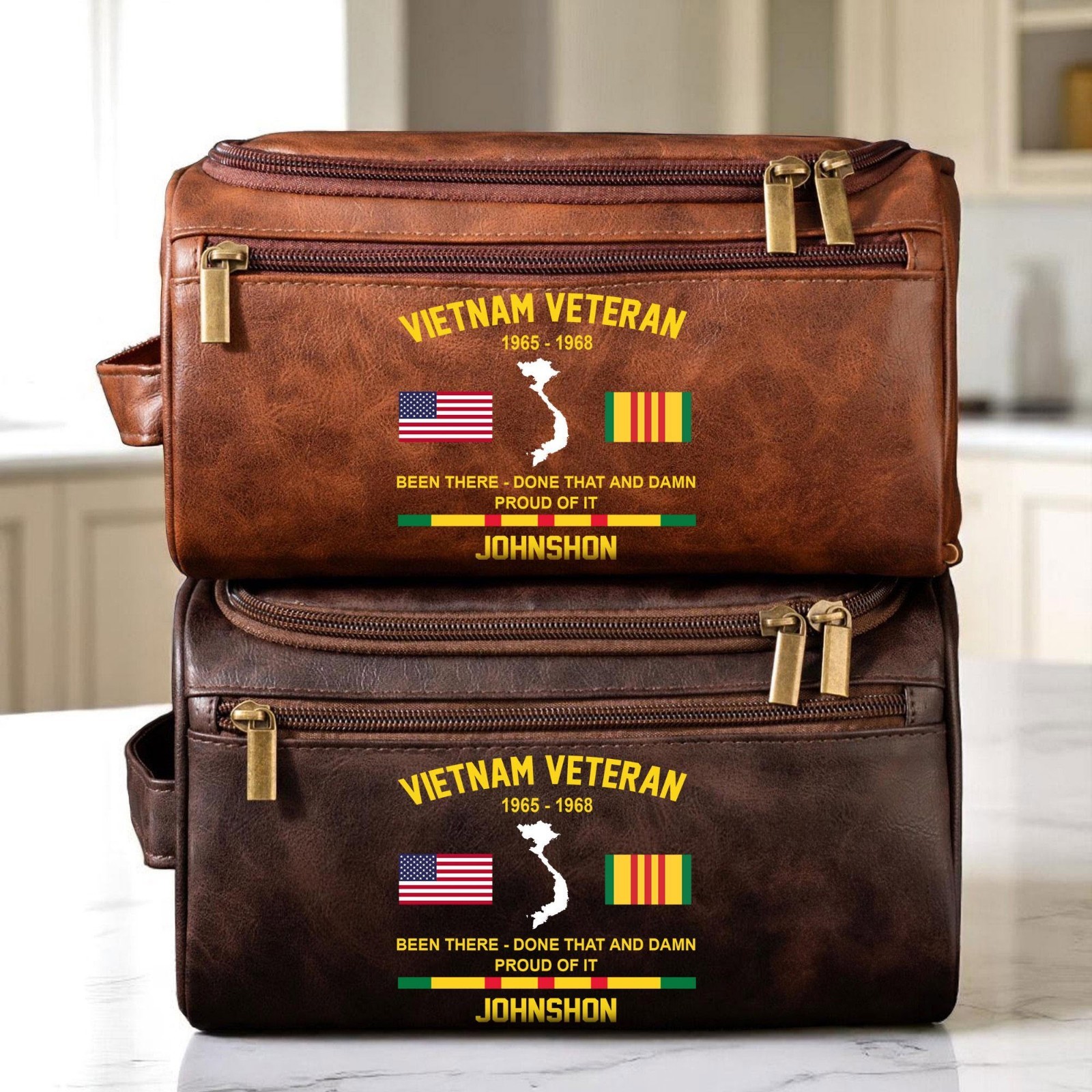 Personalized Vietnam Veteran Leather Toiletry Bag Military Gift Dad Grandpa