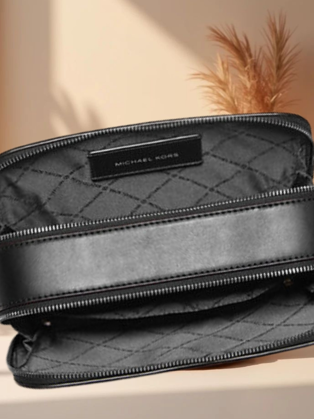 Michael Kors Cooper Men Signature Logo Double Zip Long Crossbody Bag Black