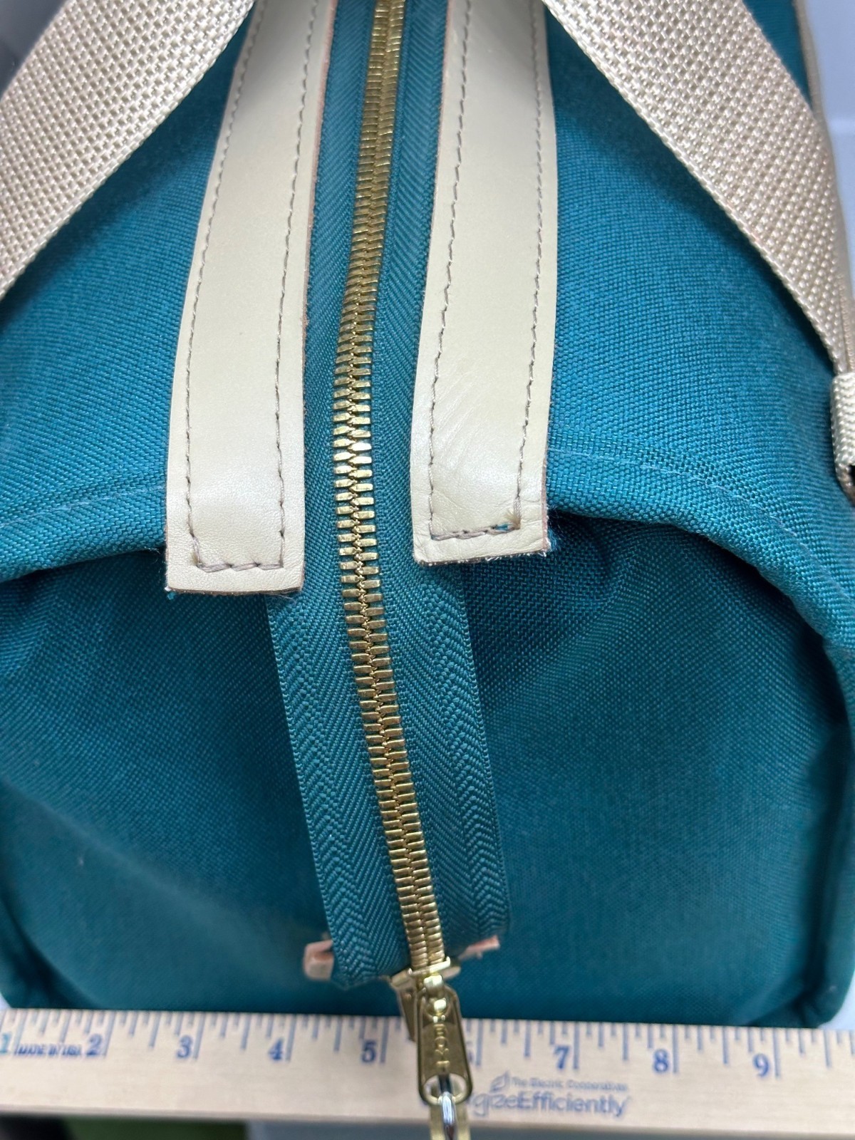 VTG BOYT Canvas Leather Duffle Bag Teal Tan Weekender Travel Tote USA Made Retro