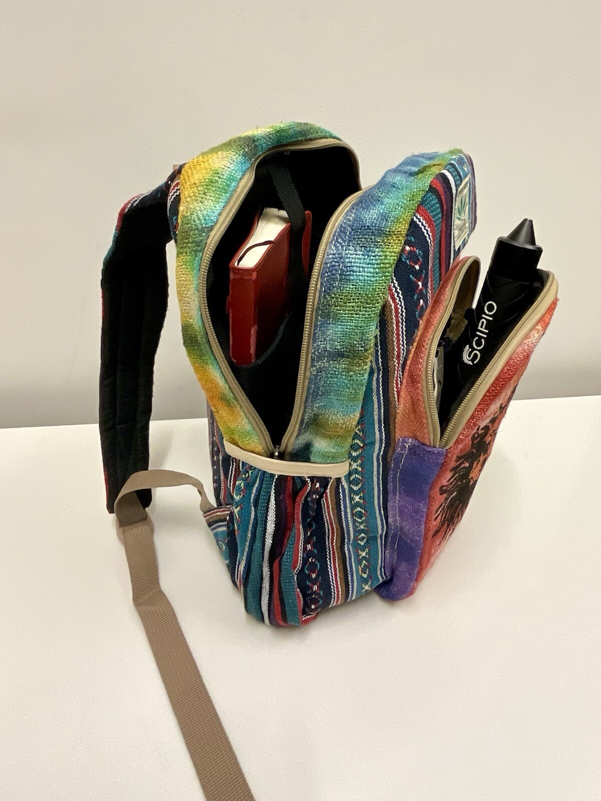 Hemp Backpack (Sun And Moon) With Laptop Pocket Nepal Fair Trade Hiking Boho