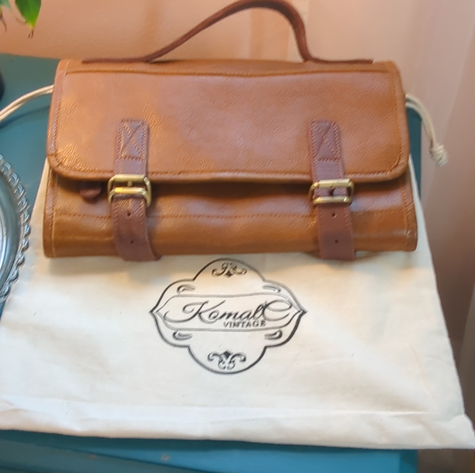 KomalC Brown organizer Bag Buckle Zip Hanging Pockets Travel Classic Men