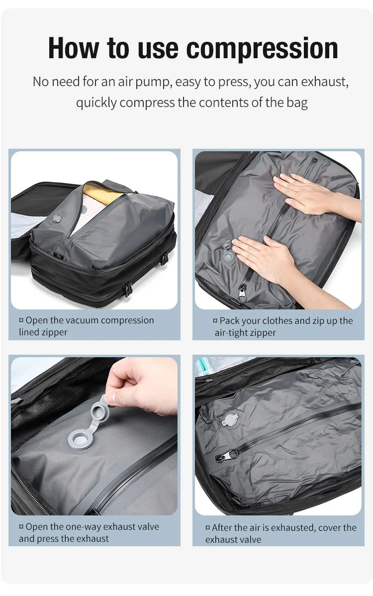 Vacuum Compression Travel Backpack USB Charging Large Capacity Hiking Bag