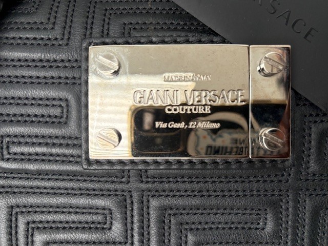 Gianni Versace Couture Greca Pattern Black Leather Travel Bag, Original Owner!!!