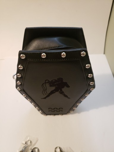 Black Coffin Style Gothic Backpack w/ Embroidered Aquarius Zodiac & Metal Studs