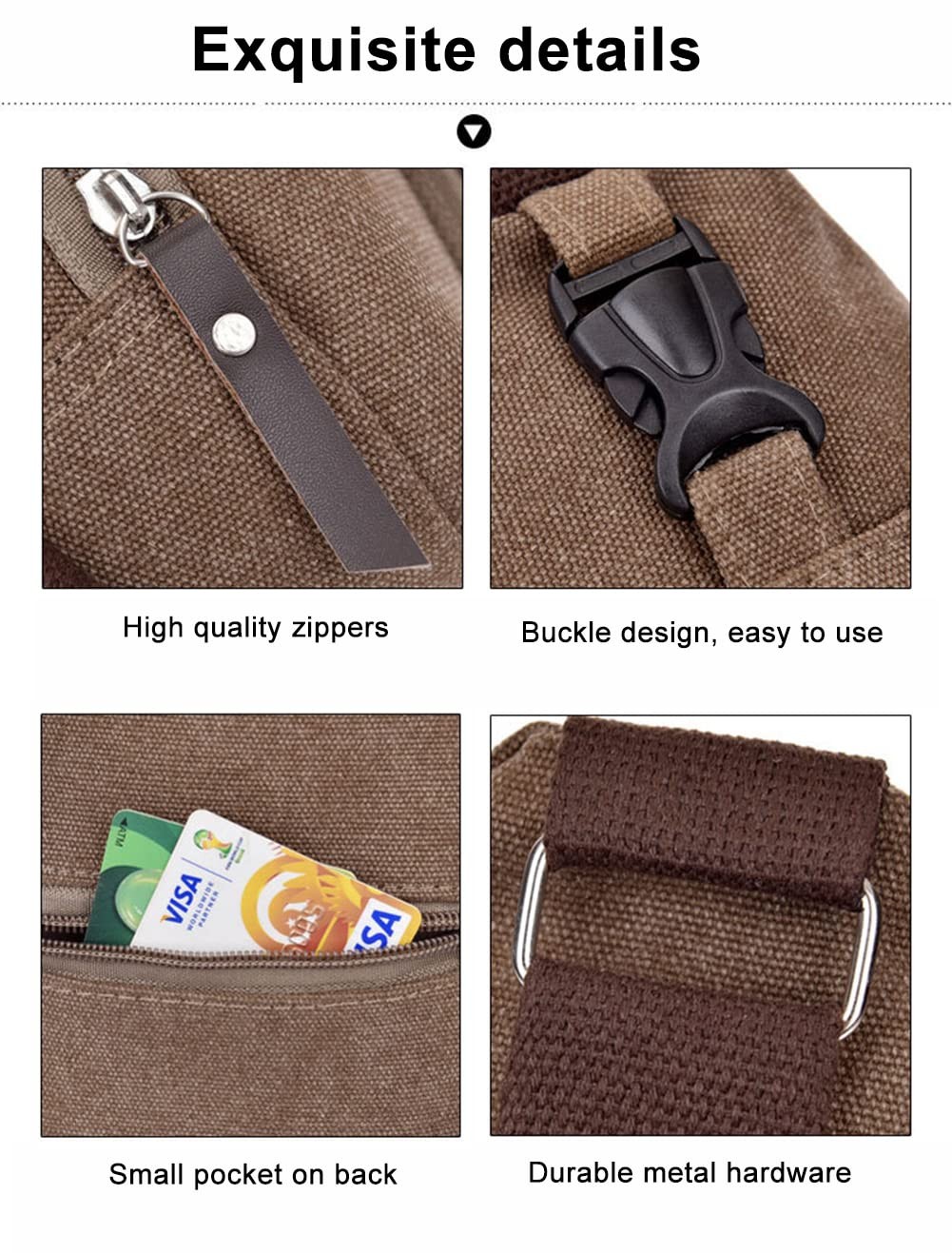 Canvas Crossbody Sling Backpack Small Travel Hiking Cycling Daypack Unisex