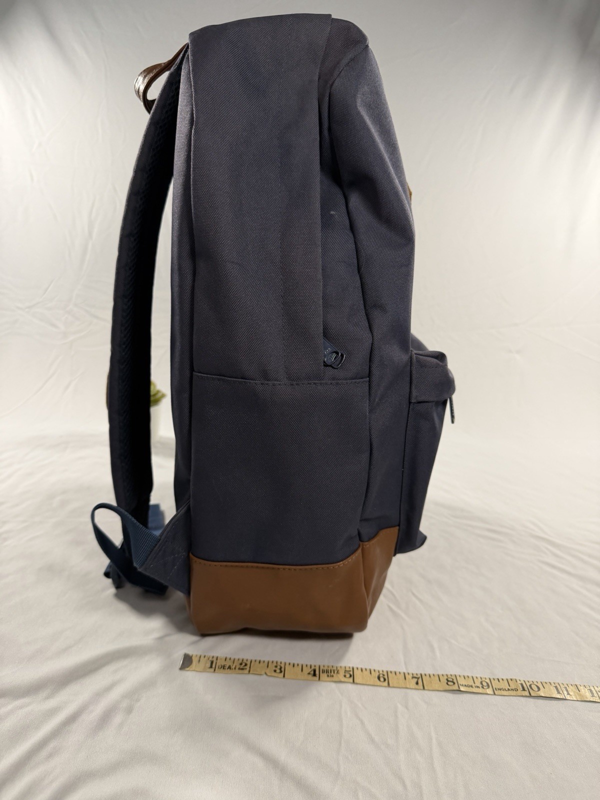 Herschel Heritage Basic Backpack Navy Blue / Brown Canvas / Leather Bookbag Bag