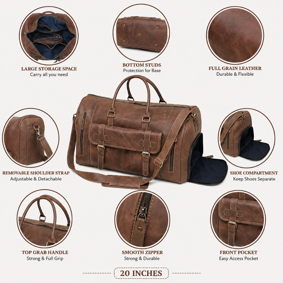 Genuine Leather Duffel Bag Men Weekender Travel Overnight Vintage Handmade New