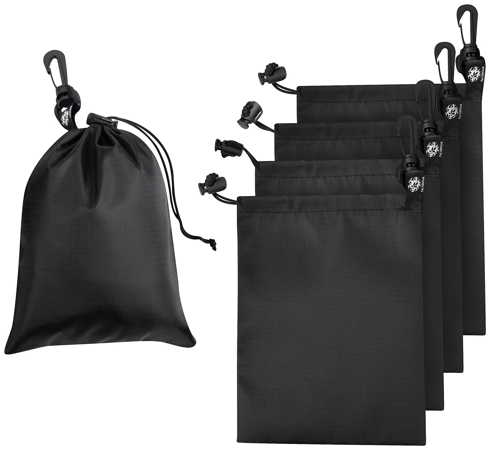 Drawstring Bag with Clip (6 x 8 Inch, 5-Pack, Black) Nylon Cinch and Ditty Po…
