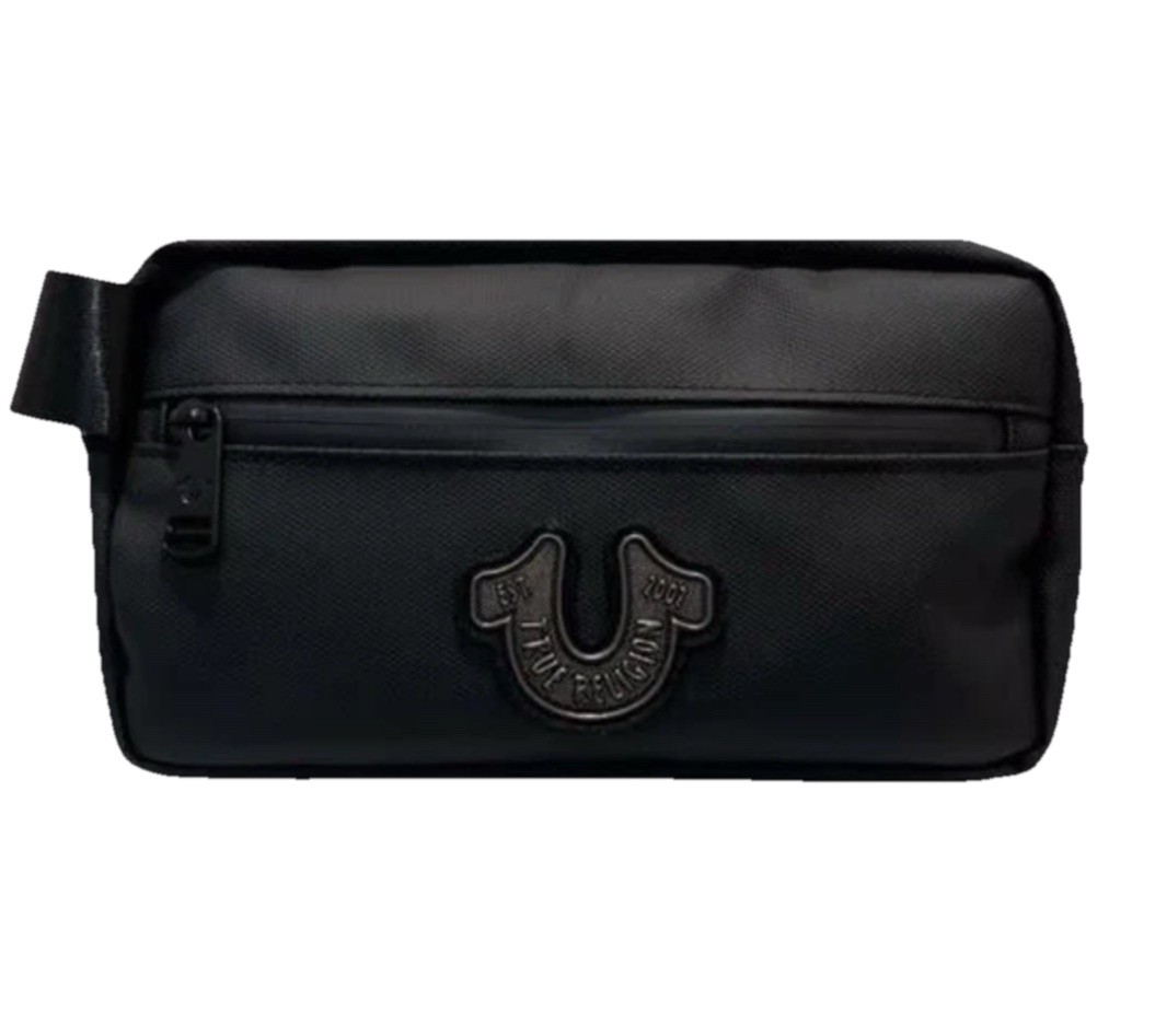 True Religion Toiletry Bag Men’s Black W /Monogram, Horseshoe Logo #TR104495