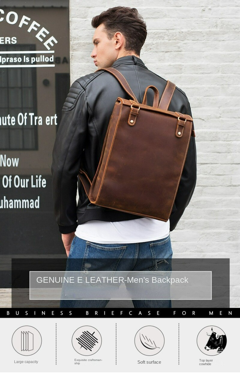 Men’s Leather Backpack Retro Large Capacity Computer Travel Business Backpack