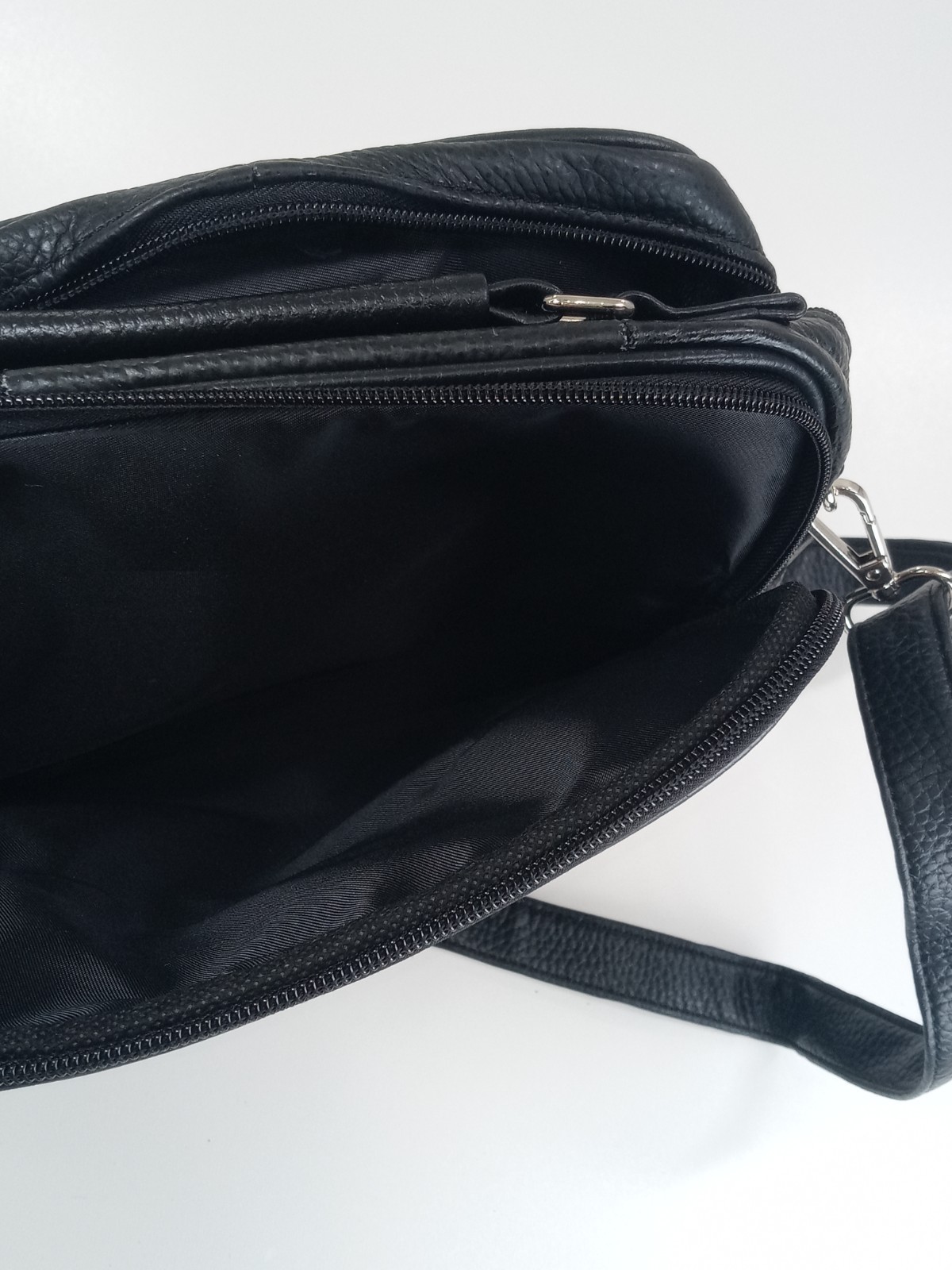 Men Leather Crossbody Bag Black Compact & Practical Everyday Use Multi Pockets