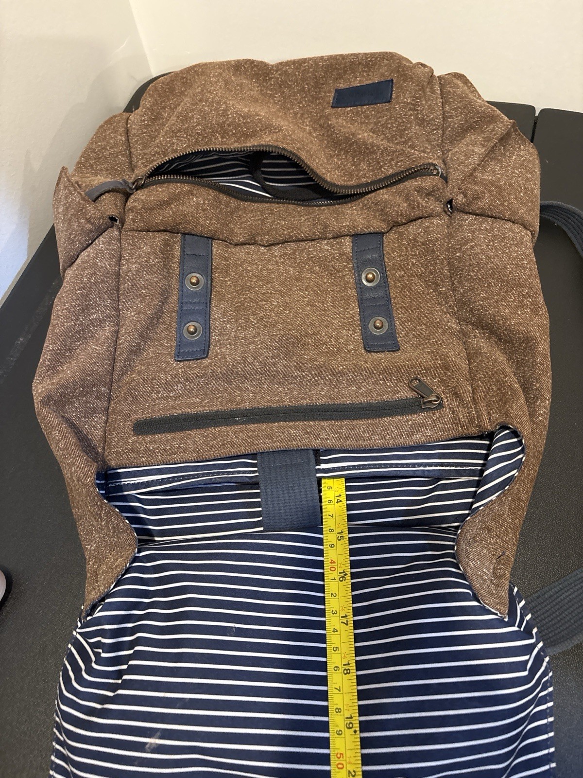 Timbuk2 Backpack Brown Knit Laptop Travel School Bag One love Striped Lining
