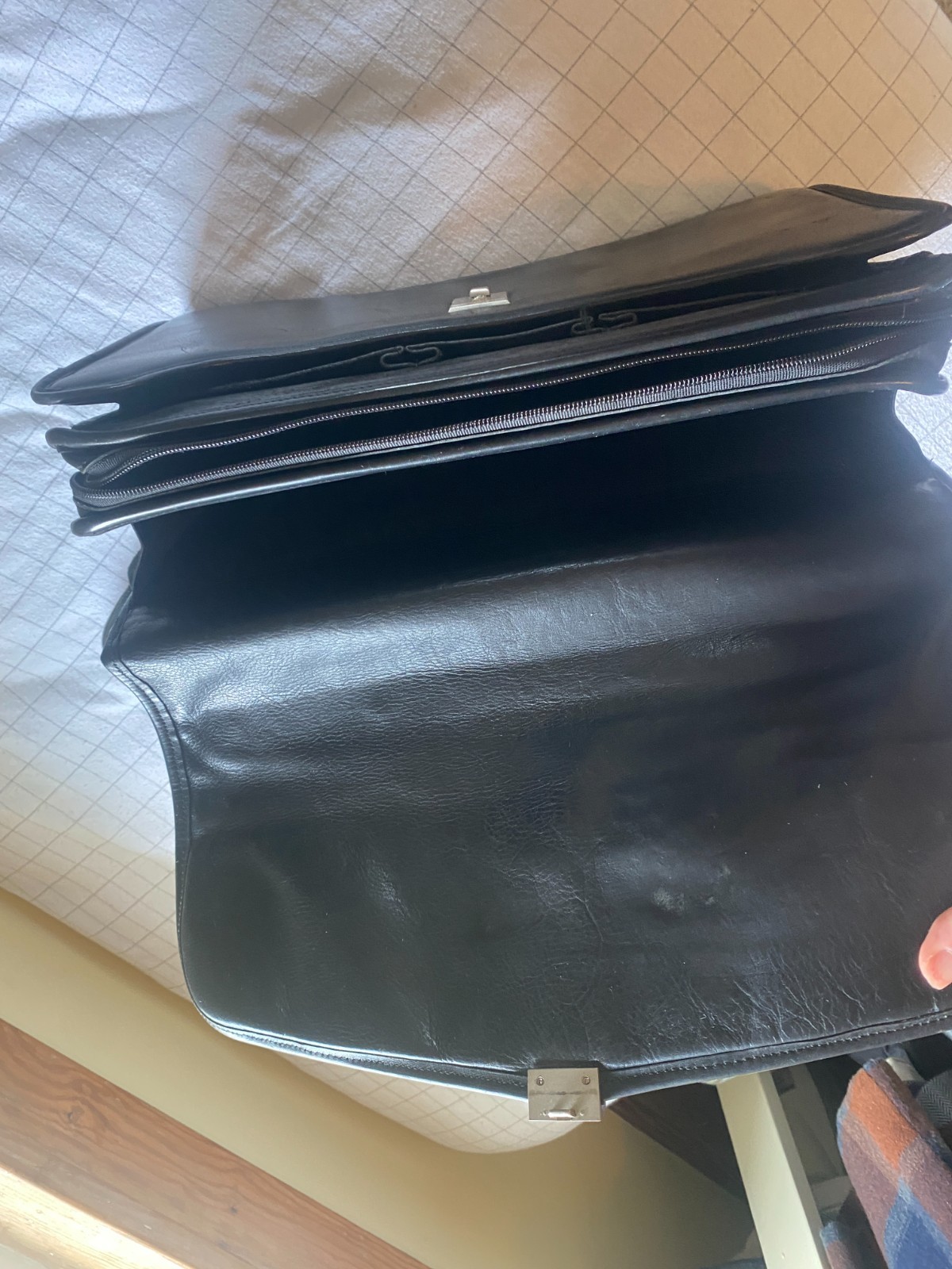 vintage Jack Georges black leather briefcase w/ combination lock