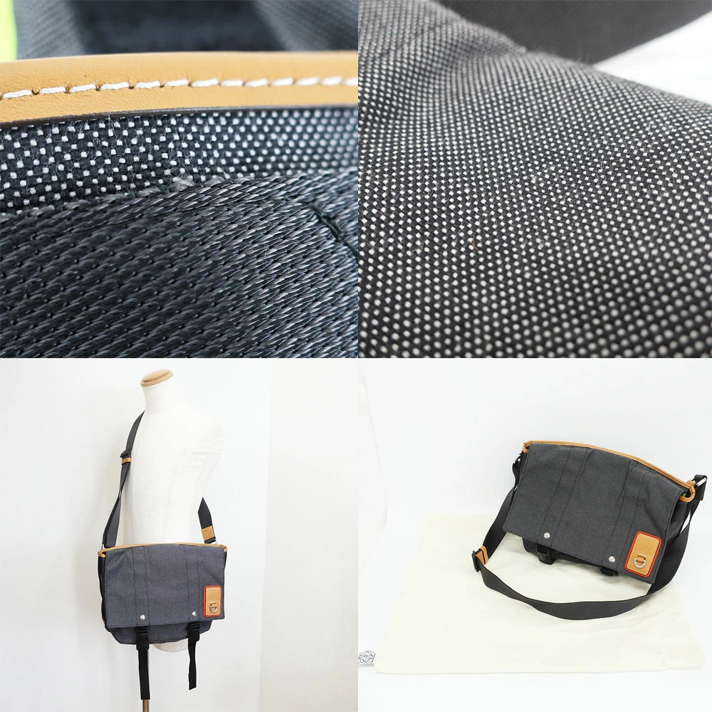 LOEWE Nature Messenger Bag Shoulder Gray Yellow Canvas Leather