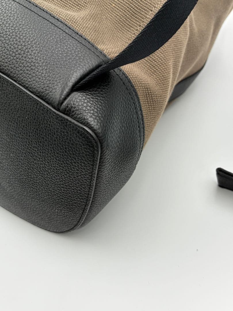 COACH Canvas Backpack Khaki Black Leather W30×H39×D15cm 11.8×15.4×5.9in