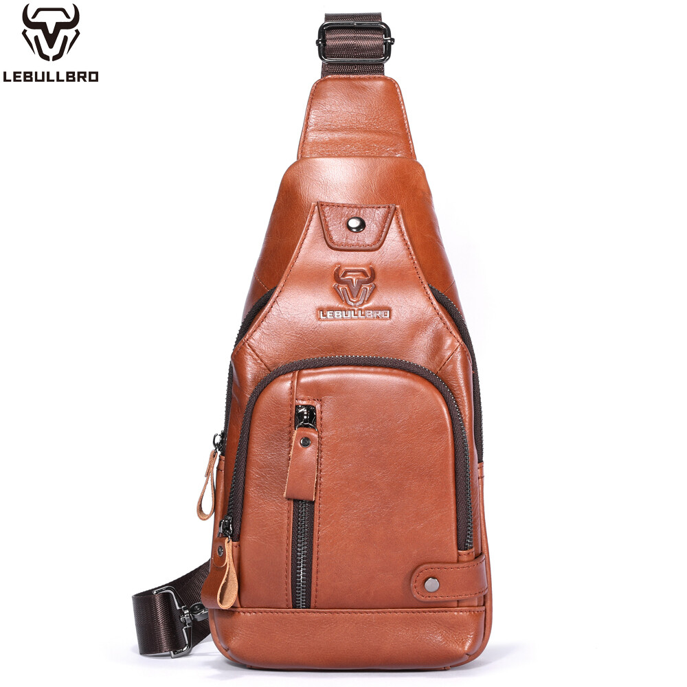 Sling Backpack Cowhide Genuine Leather Chest Crossbody Shoulder Bag Real Leather