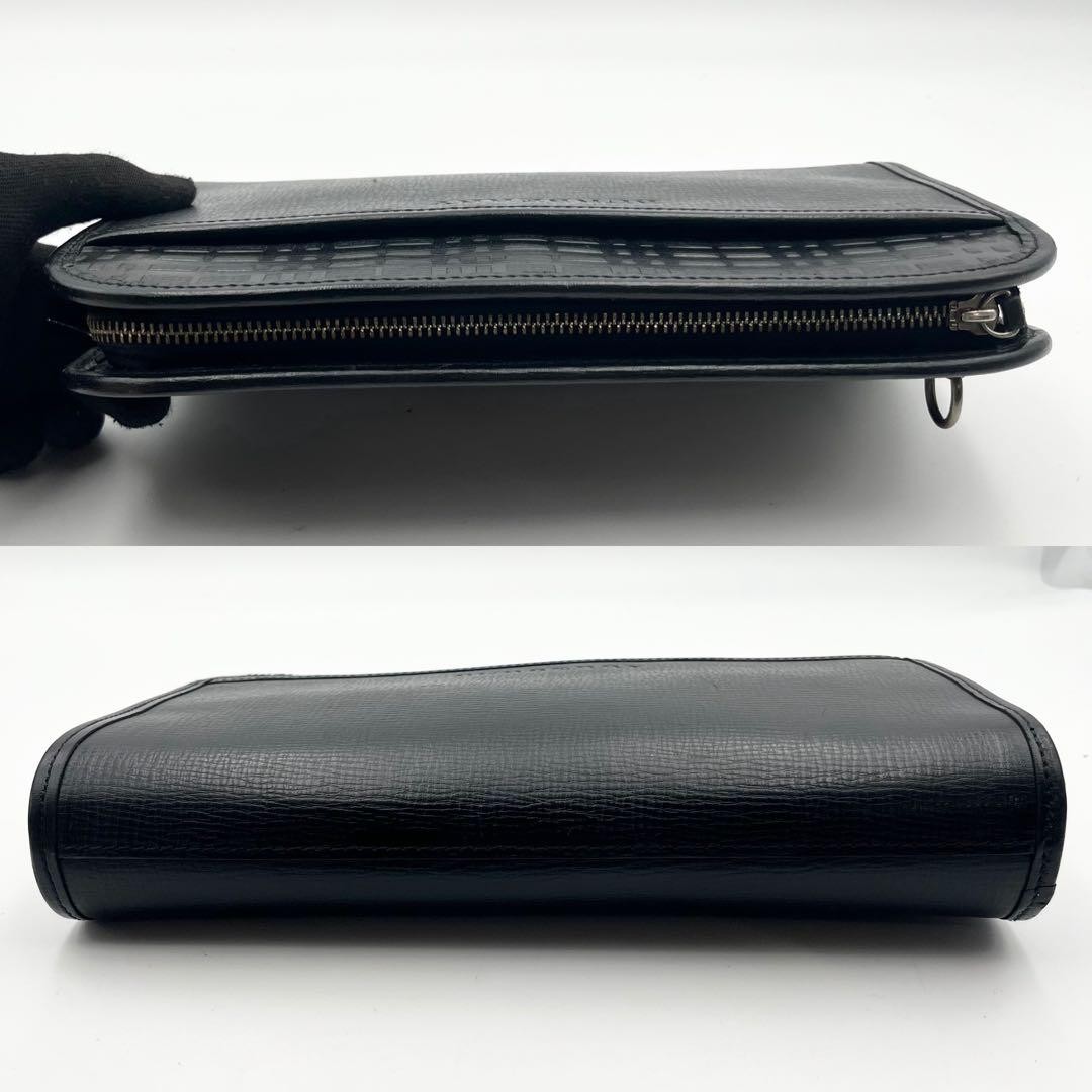 Authentic Burberry Leather Clutch Bag Nova Check Logo Embossed Black 20cm x 28cm