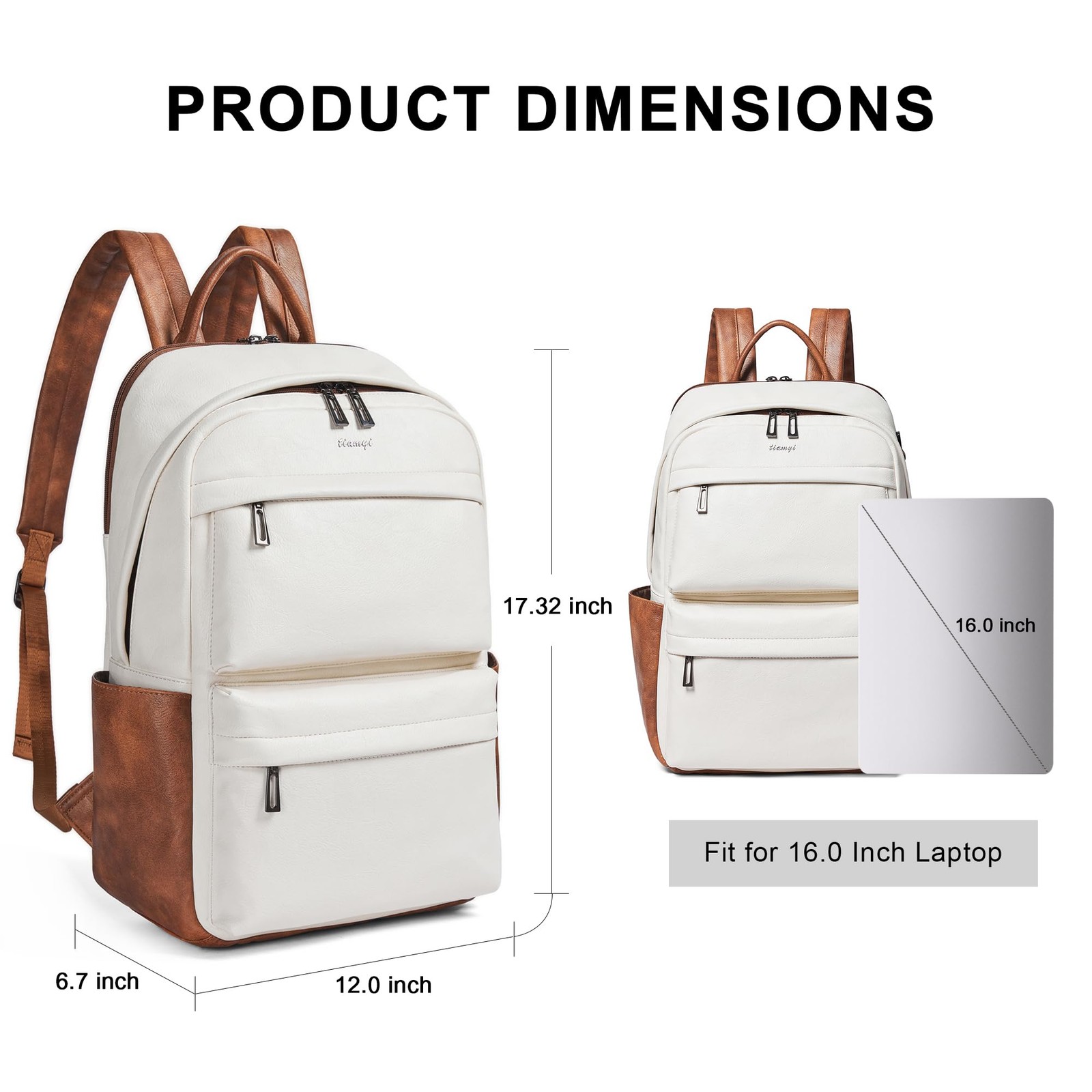 Vegan Leather Backpack for and Men, Fits 16.0 Inch Laptop, Multi-Pocket Desig…
