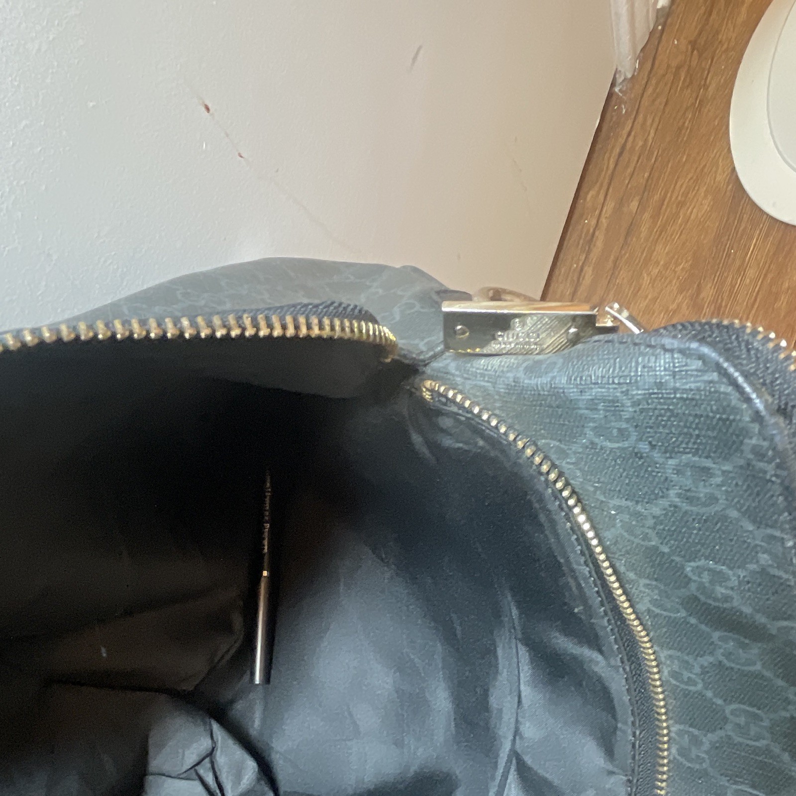 Gucci Black Monogram Briefcase Zip Top Large Inner Pockets Double Handles