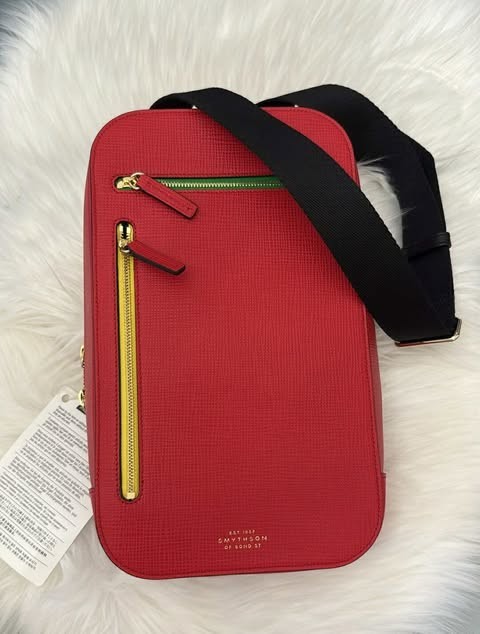 Smythson Bags Leather Shoulder Crossover Bag Red Yellow Green Zip W/ Pouch Auth