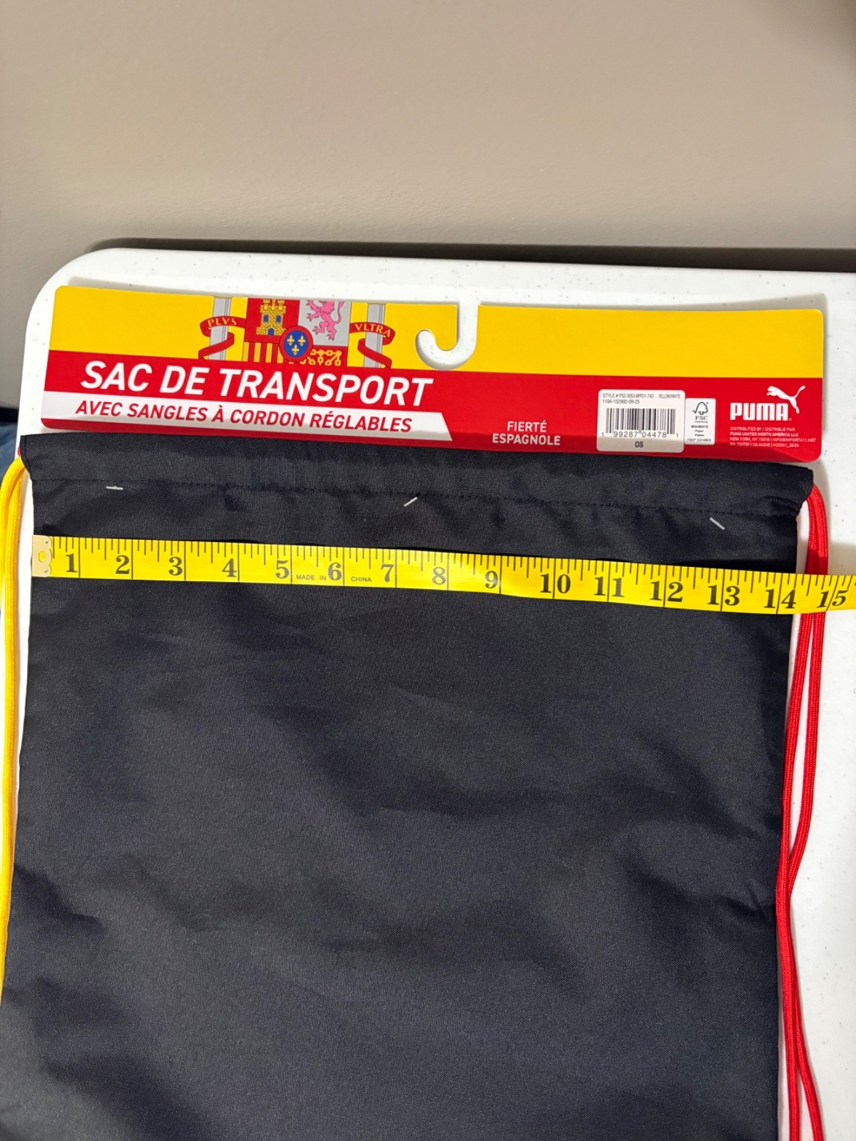 Puma Spain Carrysacks 18” X 14” Drawstring Bag With Cord Straps Black Yellow NEW