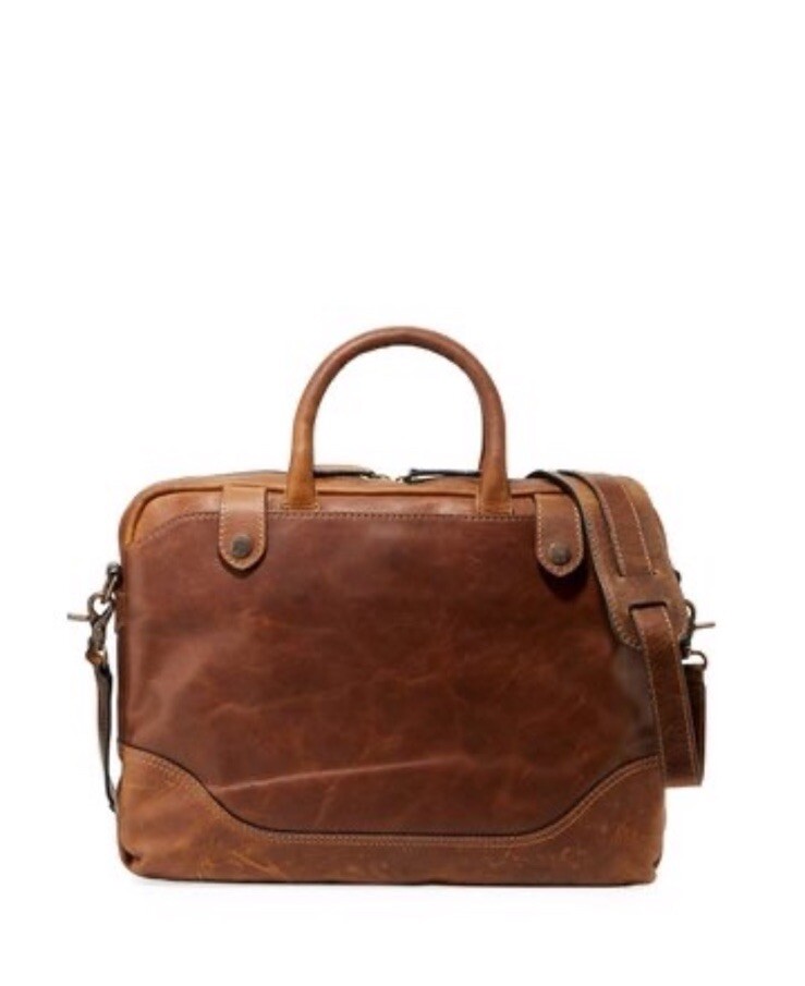 NWOT FRYE Men’s Logan Slim Zip Leather Briefcase – Cognac