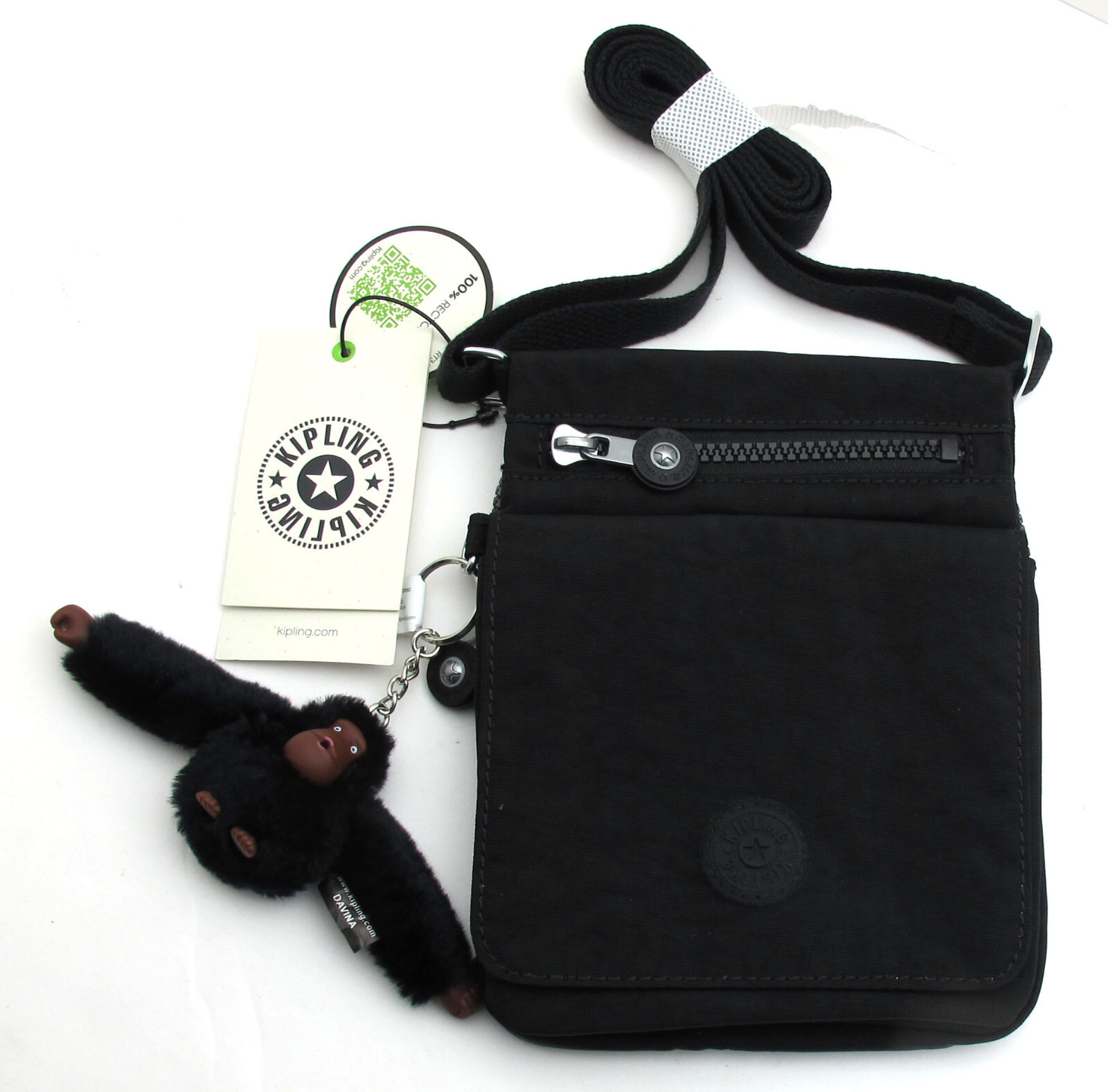 NEW KIPLING Live Light NWeldorado Swing Pack Crossbody Nylon Black Tonal Monkey