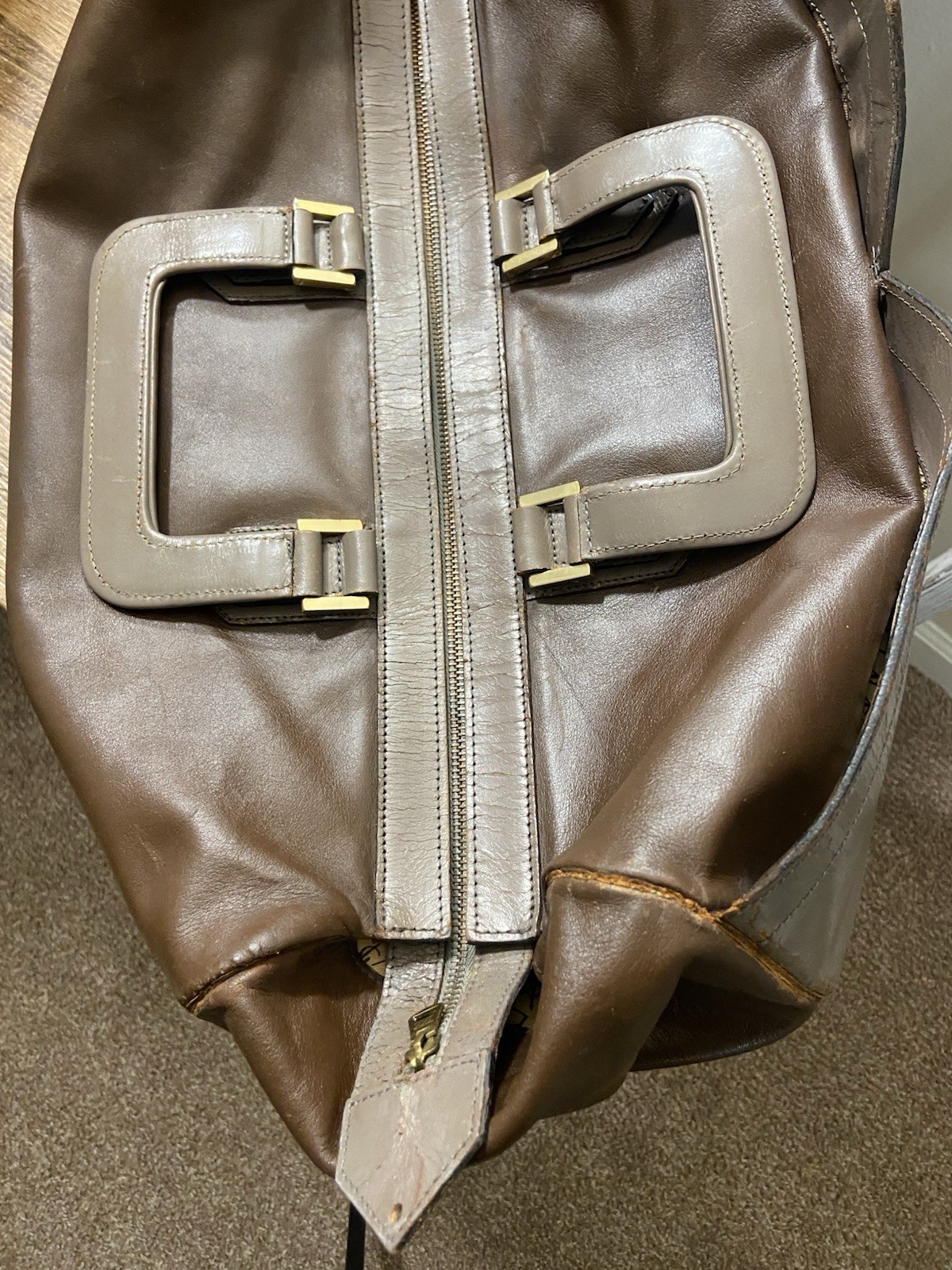 Thrashed YSL Saint Laurent Small Leather Boston Duffle Travel Bag, Poor Cond