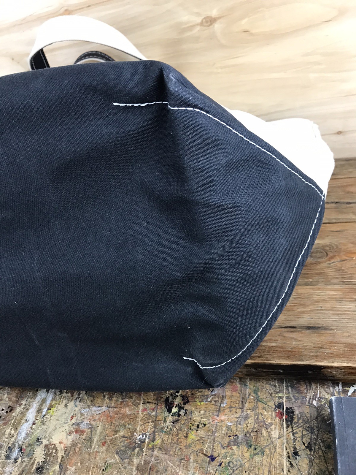 Vintage LL Bean Boat & Tote Canvas Bag White Navy Blue Handles Zip X Large USA