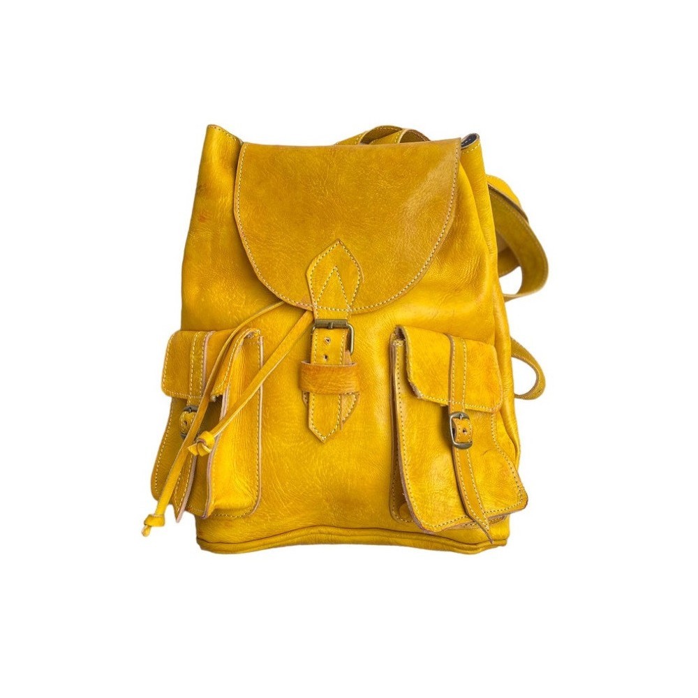 Handcrafted Genuine Leather Backpack – Yellow Leather | Double Front Pockets