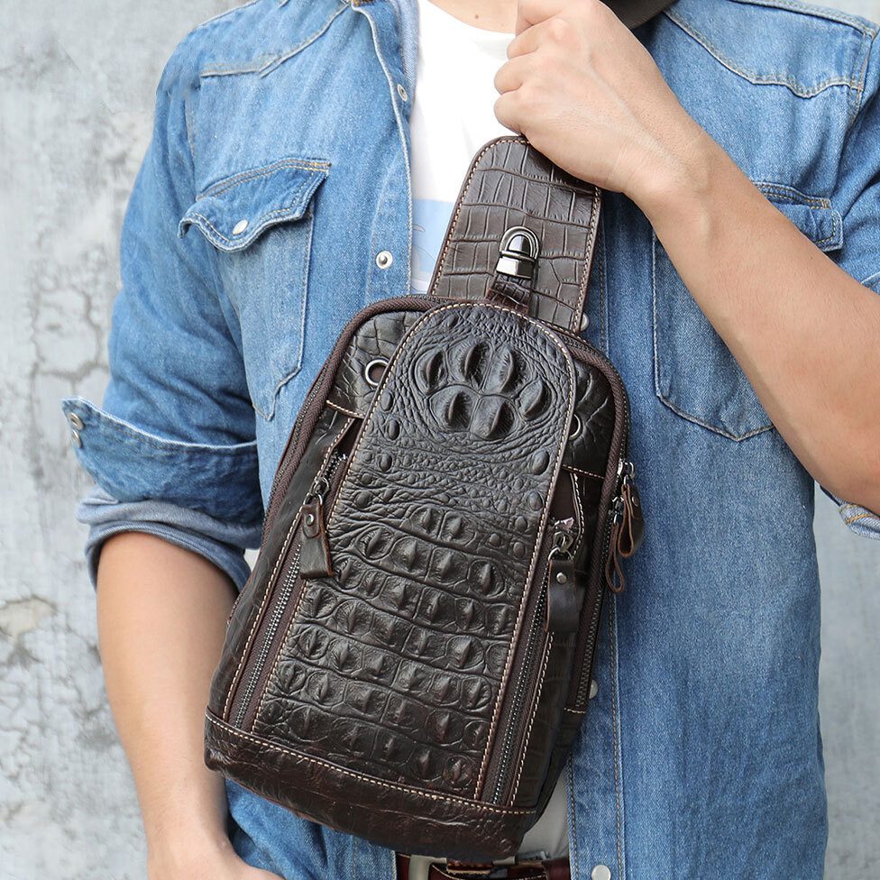 Men Luxury Crocodile Pattern Sling Bag Chest Shoulder Daypack Crossbody Bag Gift