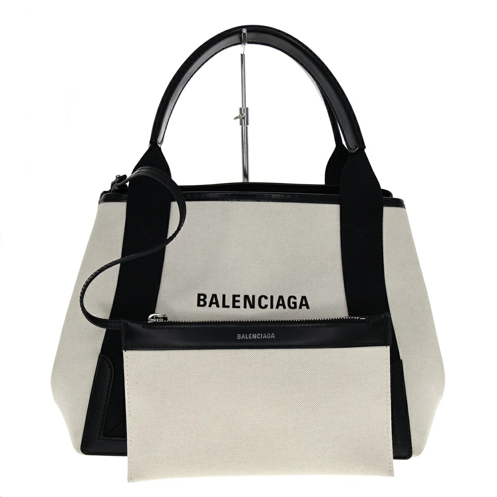BALENCIAGA 339933 Navy Cabas Small Unisex Black Ivory Used