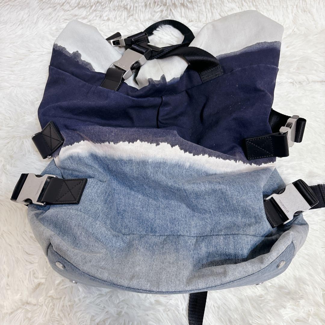 Diesel Men Navy Denim Roll Top Backpack 36x41x18cm Vintage Luxury Stylish Casual
