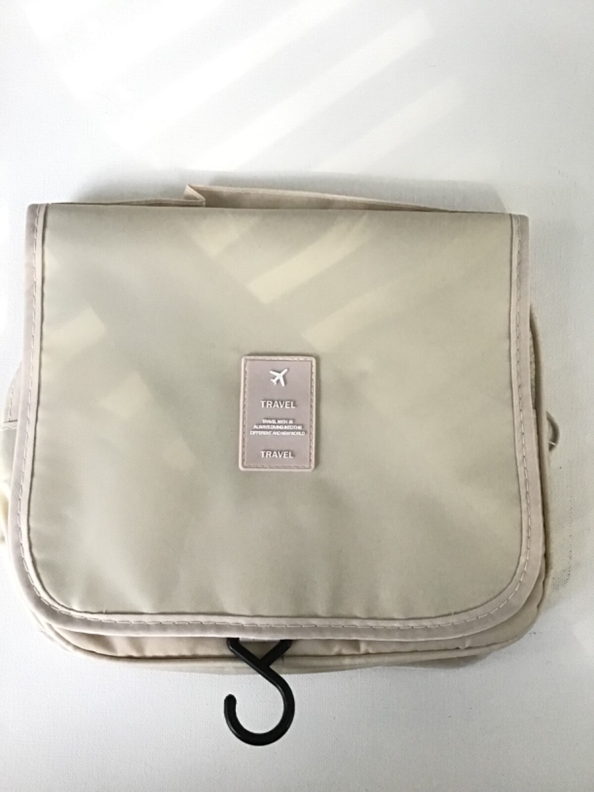 NEW Essentials Hanging Up Beige Neutral PVC Cosmetics Beauty Travel Bag