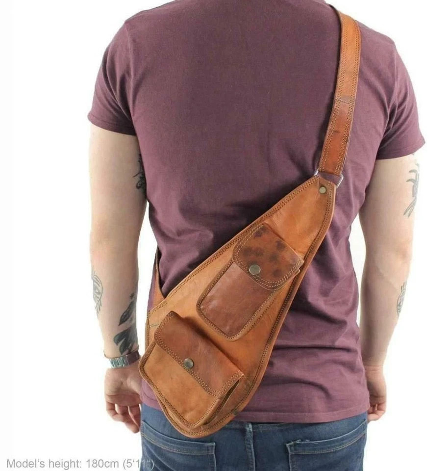 Vintage Goat Brown Leather Shoulder Sling Backpack Men & Women