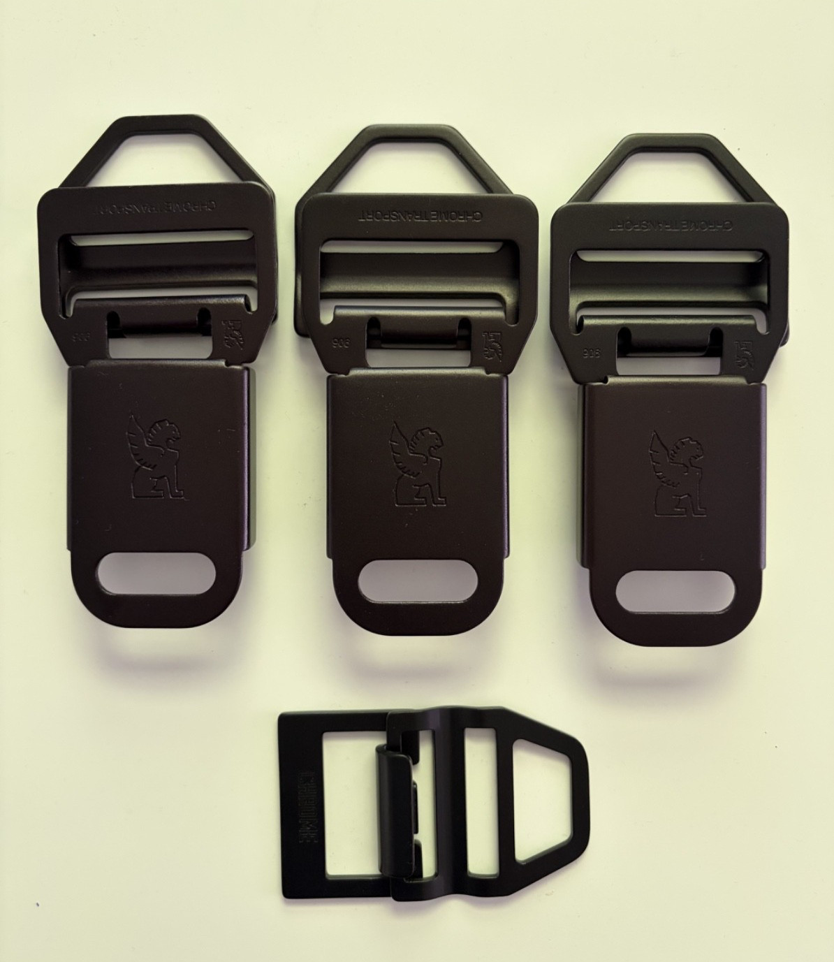 Chrome Industries – Three LG 2″ Buckles (Black) and One MD 1.5″ Slider (Black)