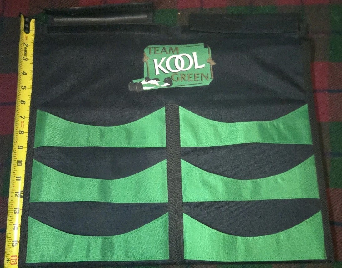 VINTAGE KOOL Black/Green Folding Hanging Cap-Caddy, 12–Pocket, Hook/Loop Closure