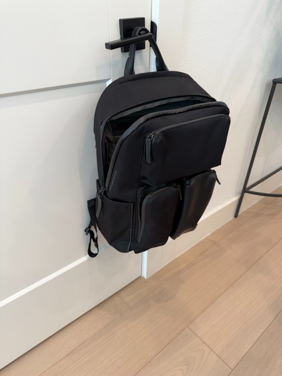 Troubadour London Ridge Backpack Black Nylon Leather Trim Laptop Work Bag