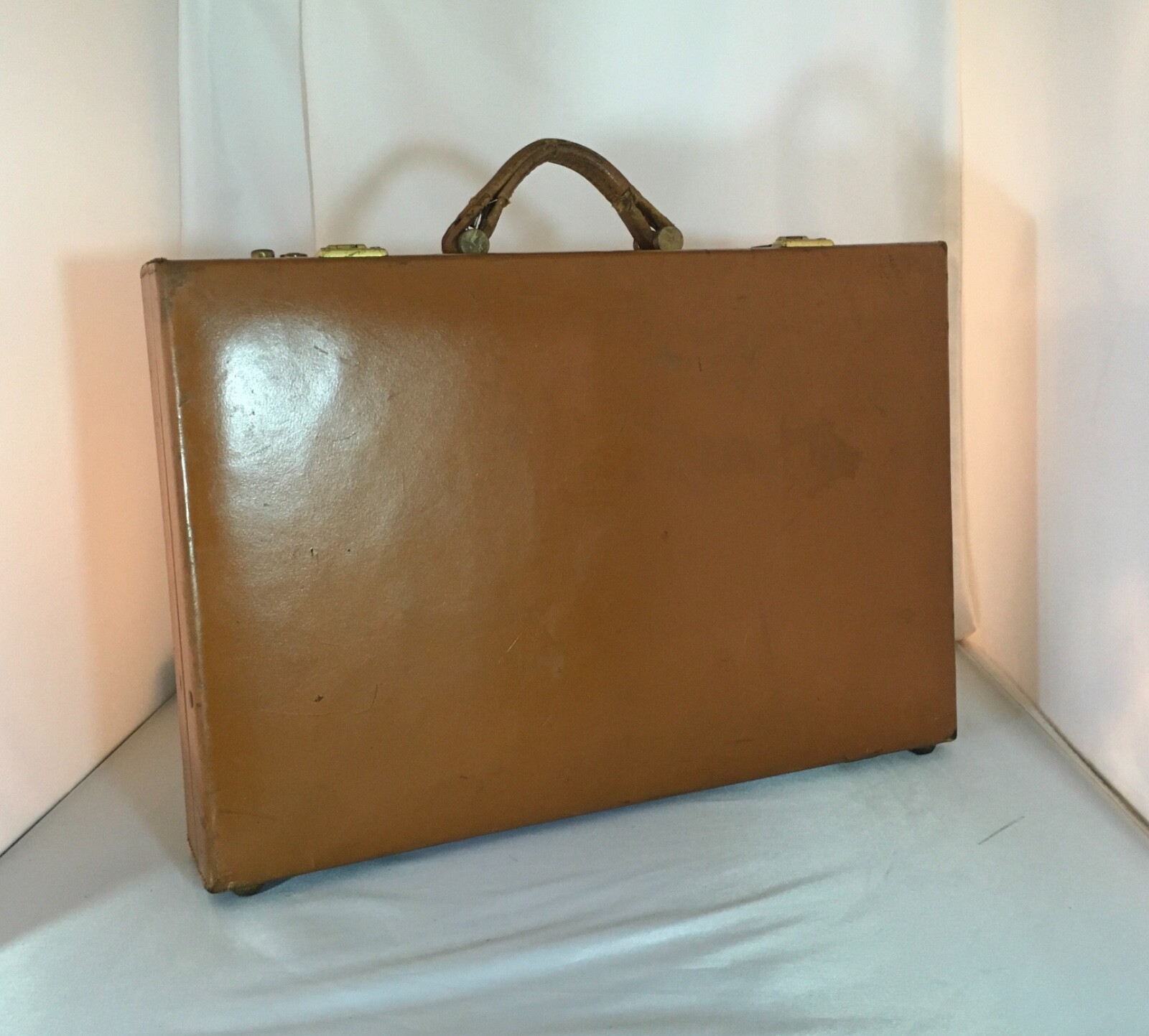 Vintage, Presto, hard sided, caramel brown leather, briefcase, (#2175)