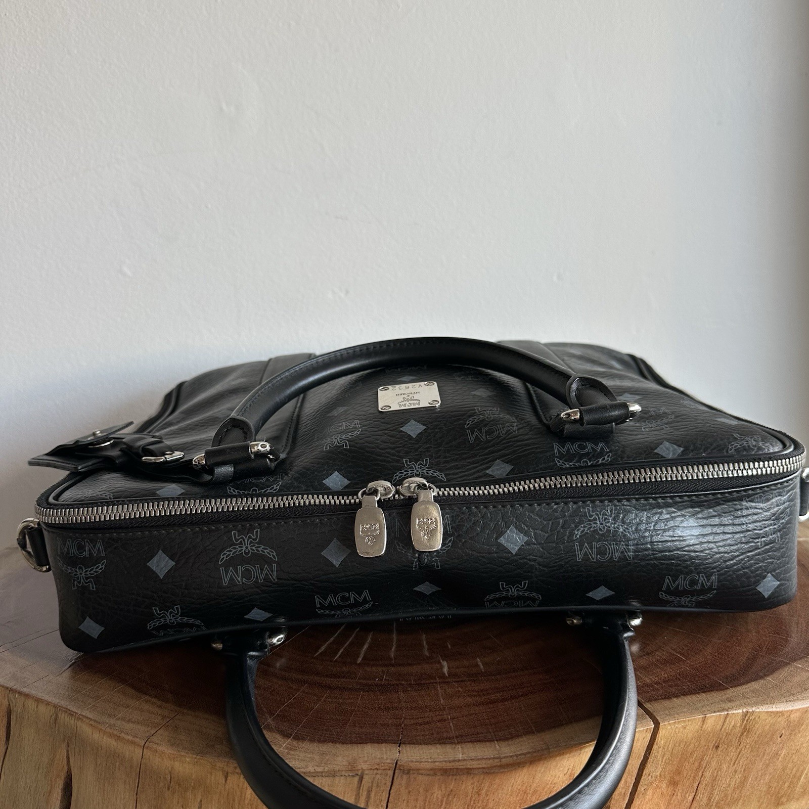 MCM Business Bag Messenger Laptop Document Bag Black Shoulder Bag Logo Print